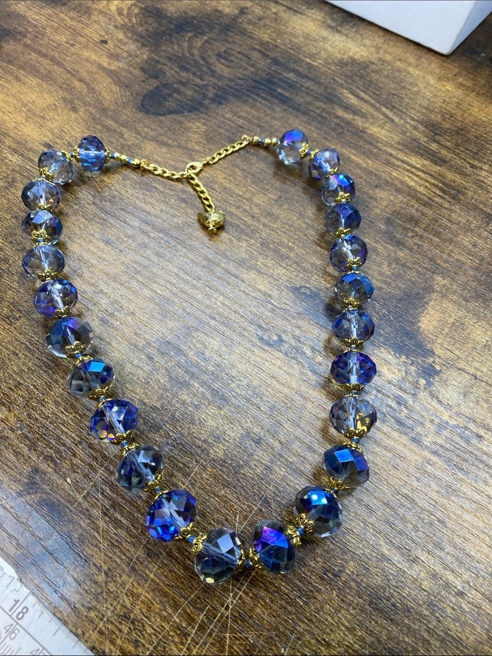 Clear Blue AB faceted. 16 mm hand knotted  20 inch necklace Aprilsplace - Picture 4 of 10